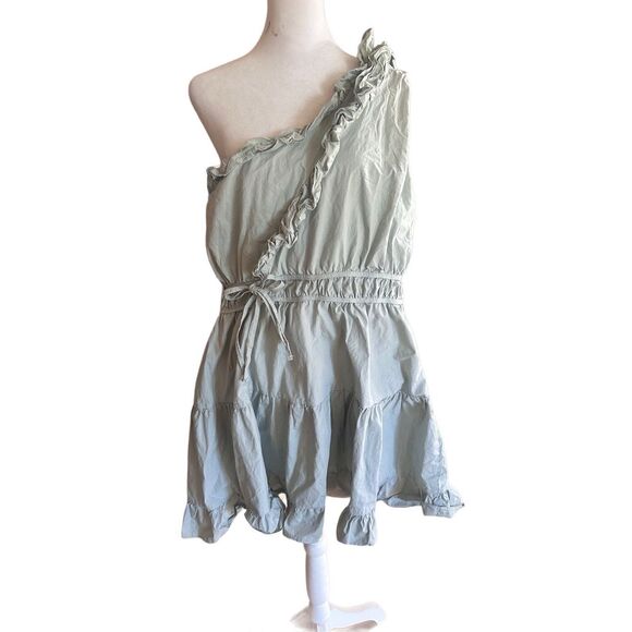 3X Rosevelvet Plus size Mini Dress one shoulder Mint/Sage Green Ruffles - Picture 1 of 7